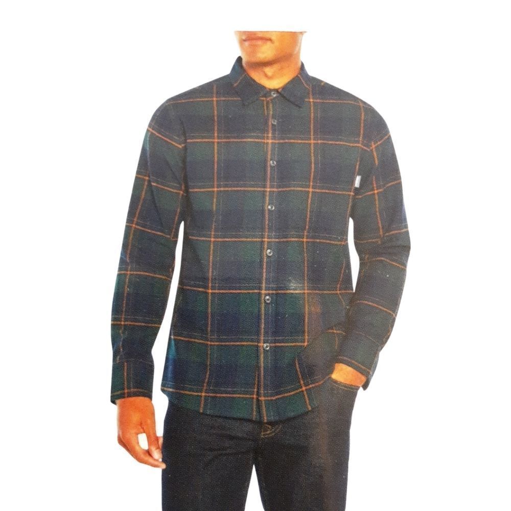 Eddie Bauer Shirt Bristol Plaid Flannel‎ Buttondown in Blue Green Men's s…